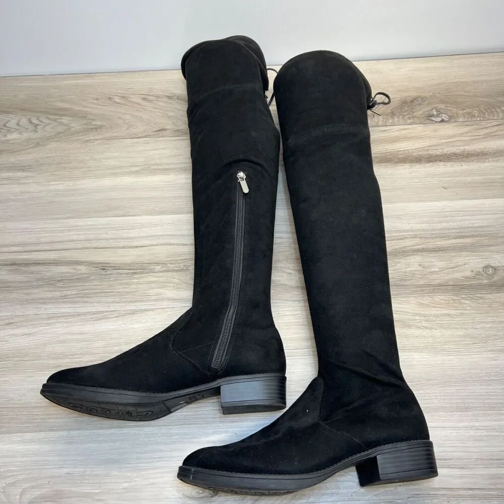 Circus By Sam Edelman Women Black Faux Suede Block Heel Over The Knee‎ Boots 7.5